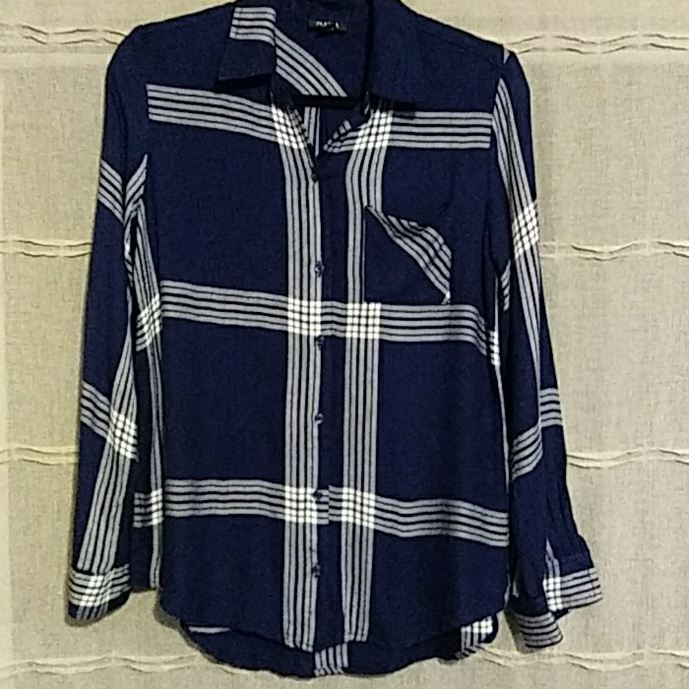 Blue and cream plaid top